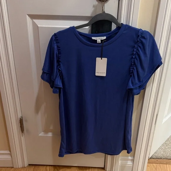 Green Envelope Women's Blue Ruffle Sleeve Top - Picture 1 of 3